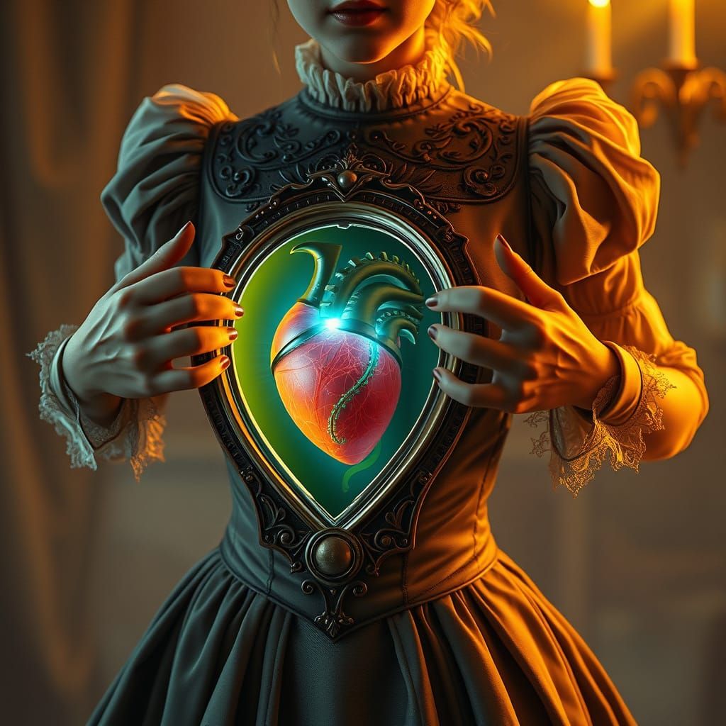 Victorian Woman Reveals Heart Door, Digital Art