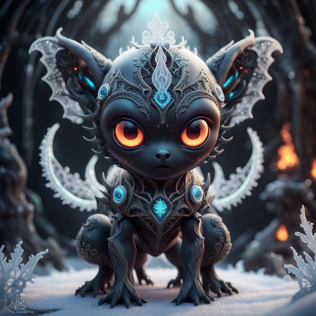 Cute Alien Creature with Glowing Fire and Neon Eyes