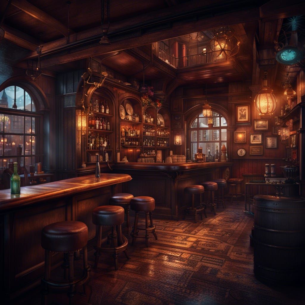 Cozy Victorian Bar at Street Corner, Detailed Matte Painting