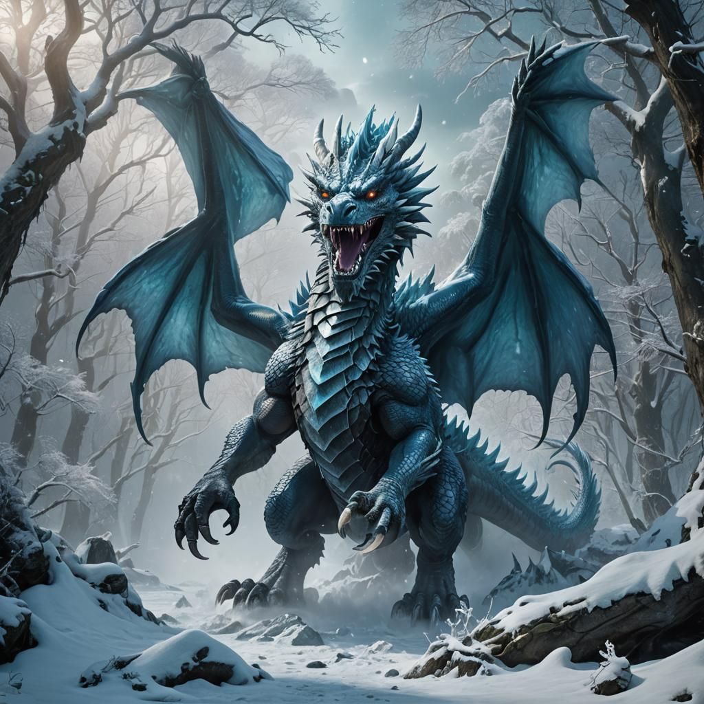 Ice Dragon Unleashes Blizzard in Ancient Forest