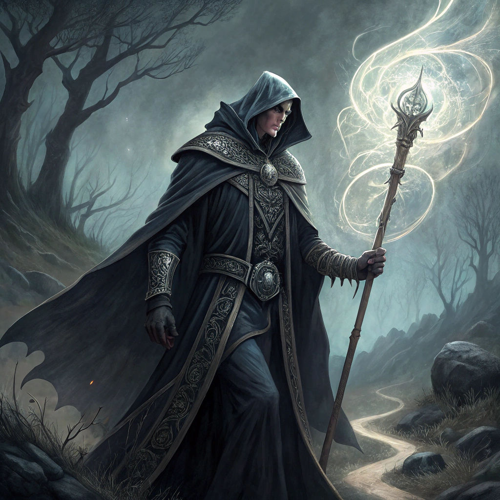Wizard Conjuring Magic in Dark Fantasy Style