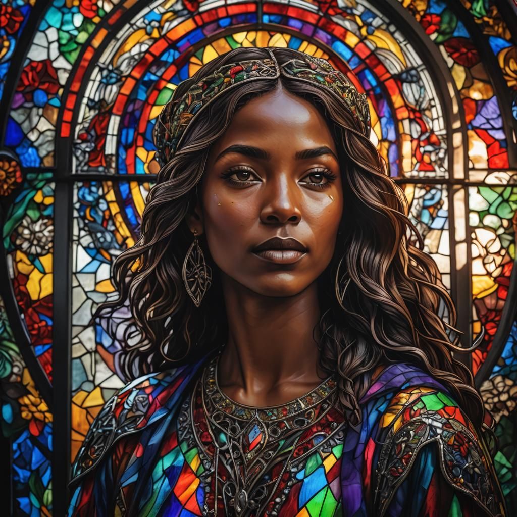 Rainbow stained glass woman