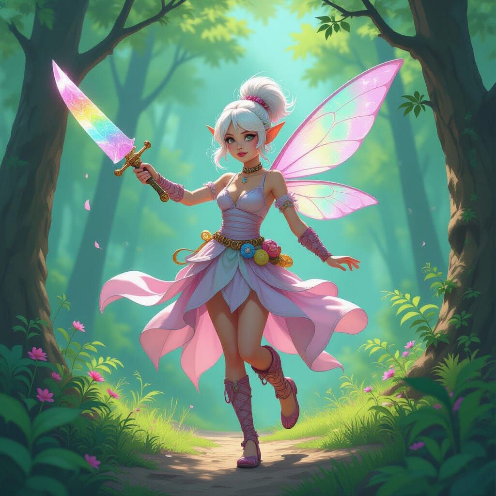 Whimsical Pixie Wielding a Candy Knife