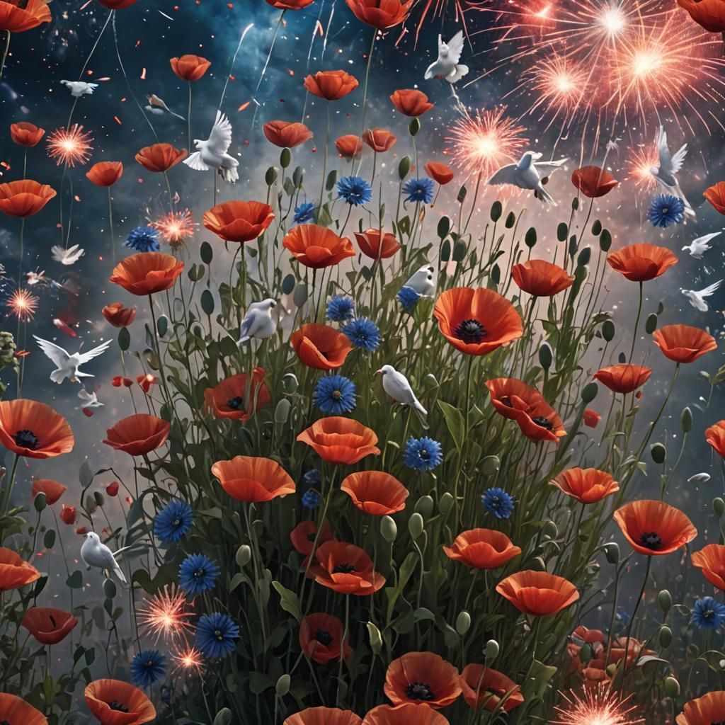 Doves and Poppies: Patriotic Fireworks Display
