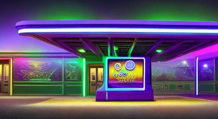 Futuristic UFOs Refueling at Alien Gas Station