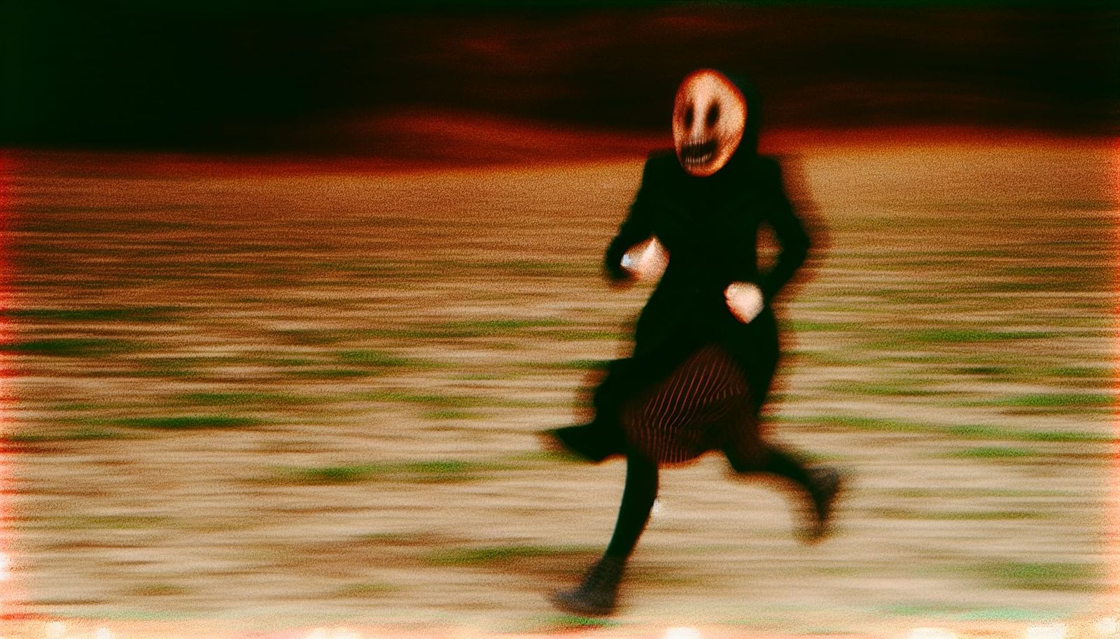 Surreal Figure Runs Through Field in Dreamlike Style