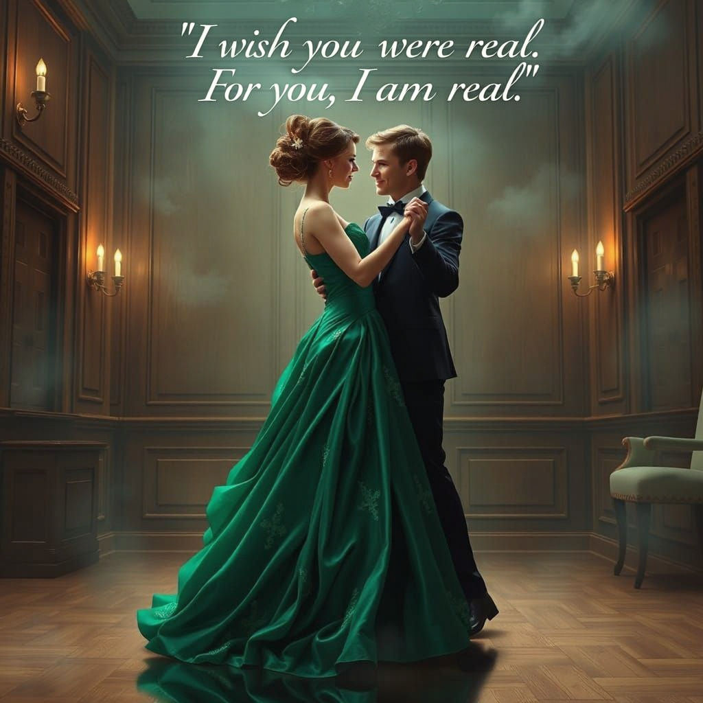 Woman Dancing with Fictional Man in Ballroom