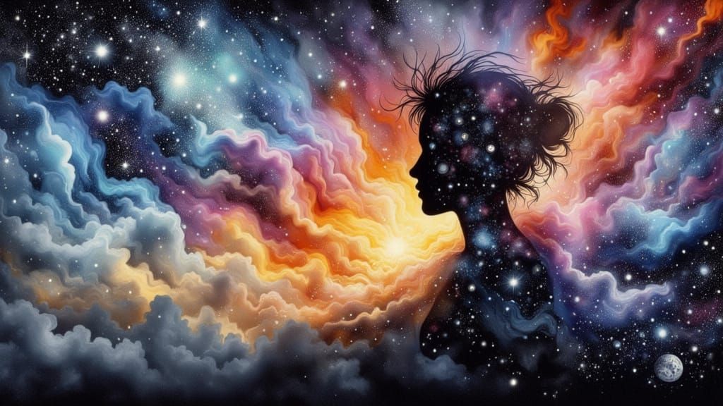 Surrealist Double Exposure Of Knowledge Silhouette