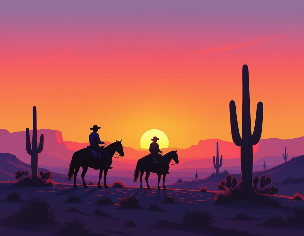 Cowboy Silhouette in 80s Airbrush Style