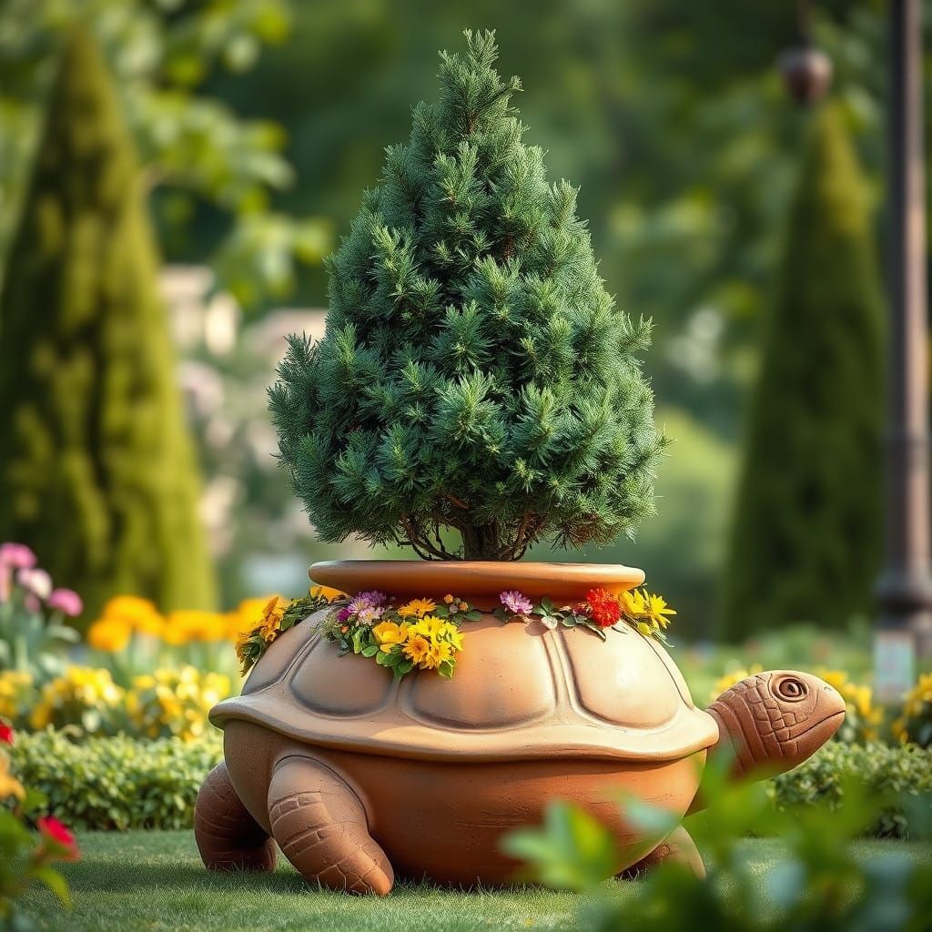 Whimsical Garden Oasis in a Majestic Turtle Vase