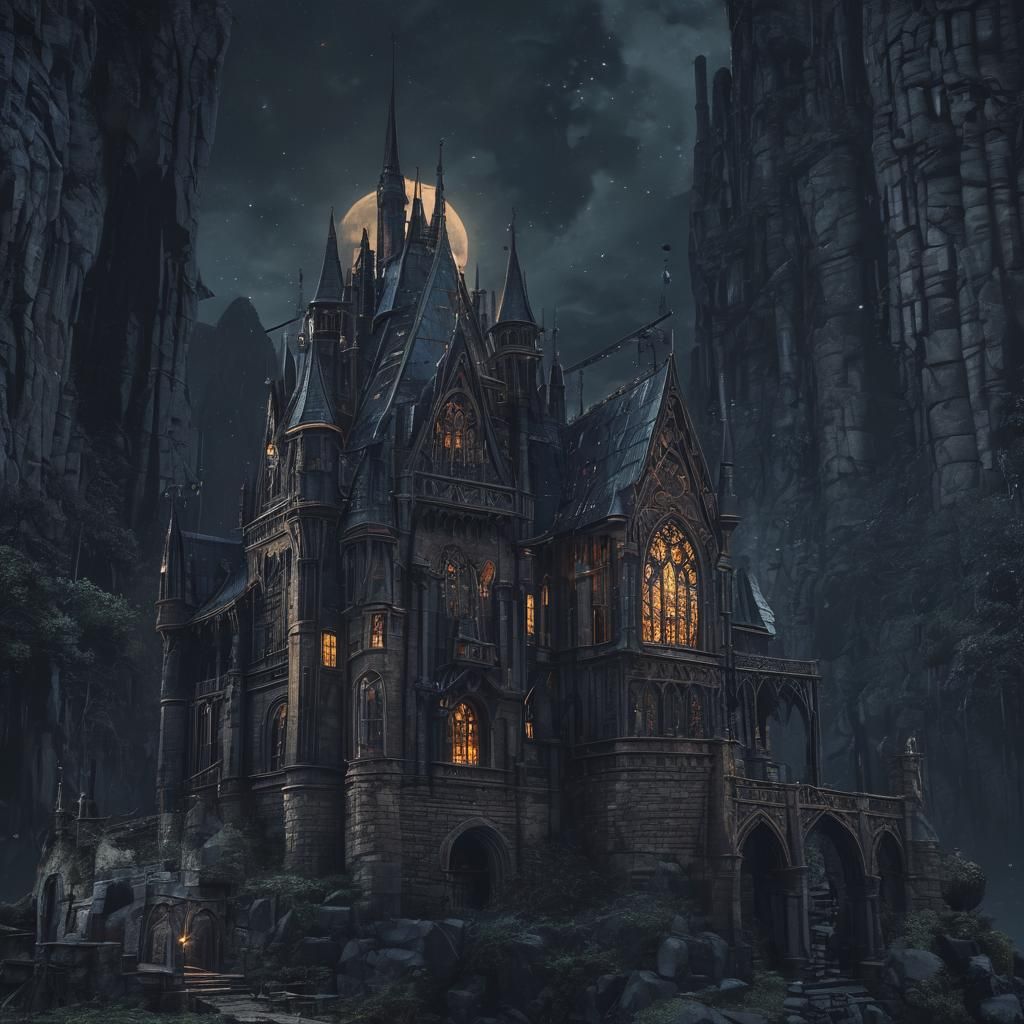 Stained Glass Gothic Castle in Gloomy Highlands