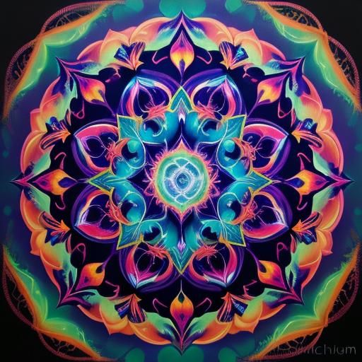 Glowing Mandala in Mystical Valley: Ethereal Fantasy Art