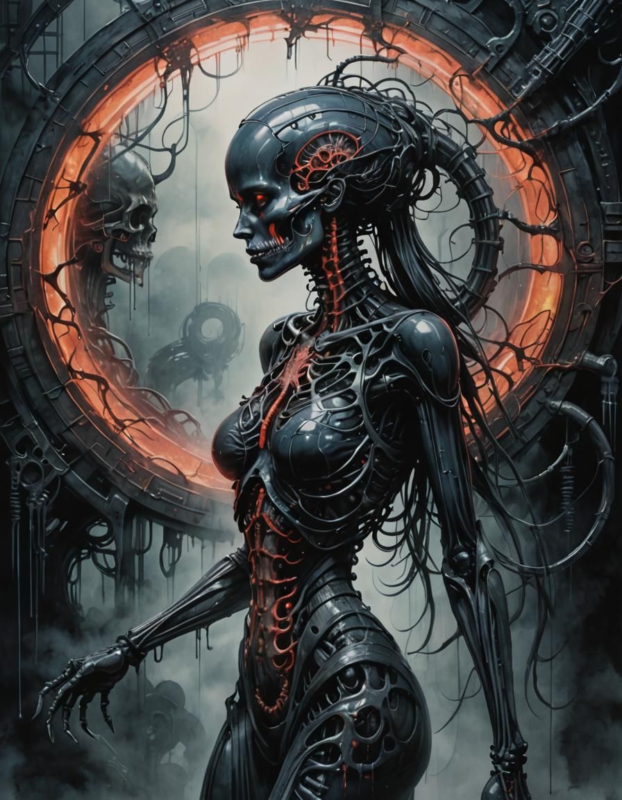 Vermillion Circle Above Dark Semi-Circle in Cyberpunk