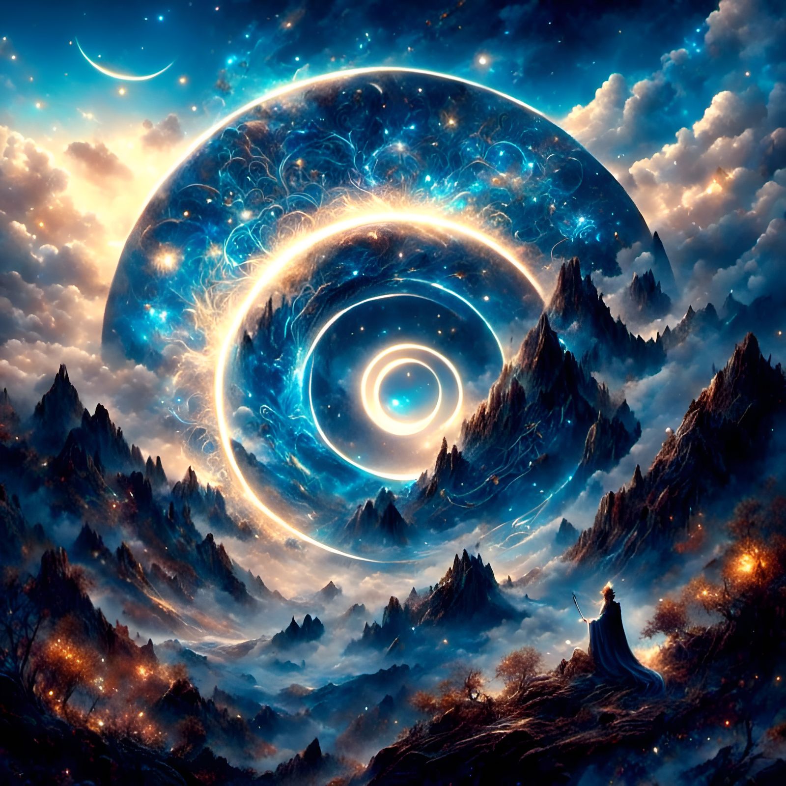 Celestial Cosmic Goddess Silhouette in Forest