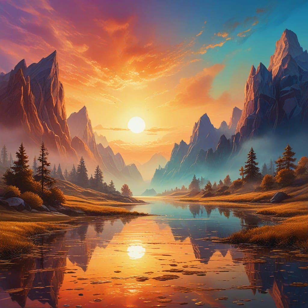 Dreamlike Surrealism with Metallic Textures and Vivid Colors