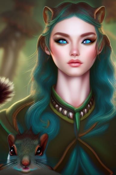 Teya and Squirrel: Detailed Fantasy Matte Painting