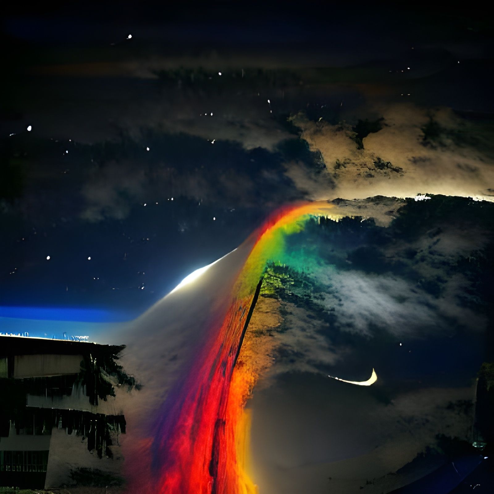 Rainbow Lights Up the Night Sky