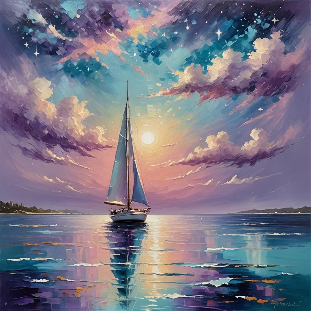 Sailboat on Calm Waters: A Vibrant Oil Painting