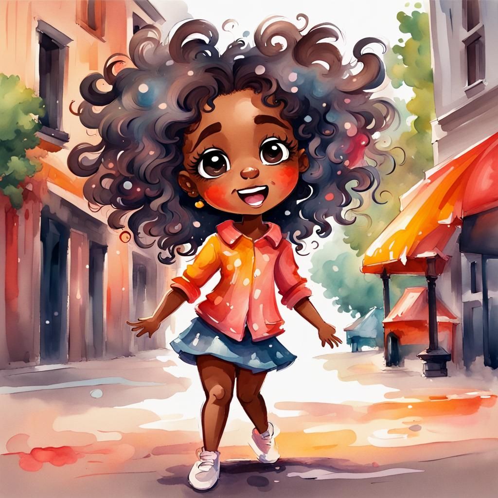 Adorable Chibi Girl Dancing in Watercolor Gouache Style
