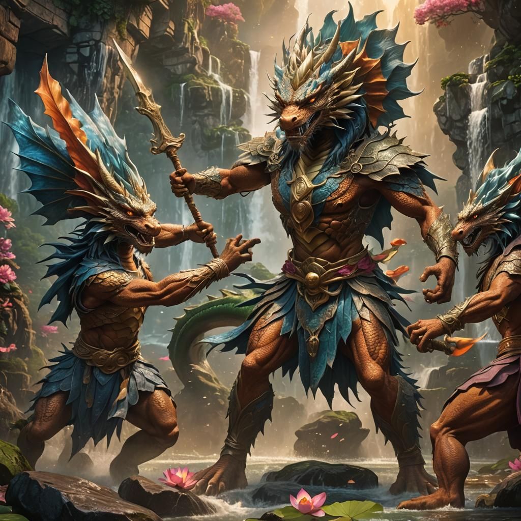 Dragon Protecting Lotus Flower: Fantasy Concept Art