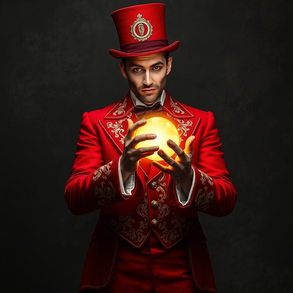Magician with Glowing Orb in Dramatic Lighting
