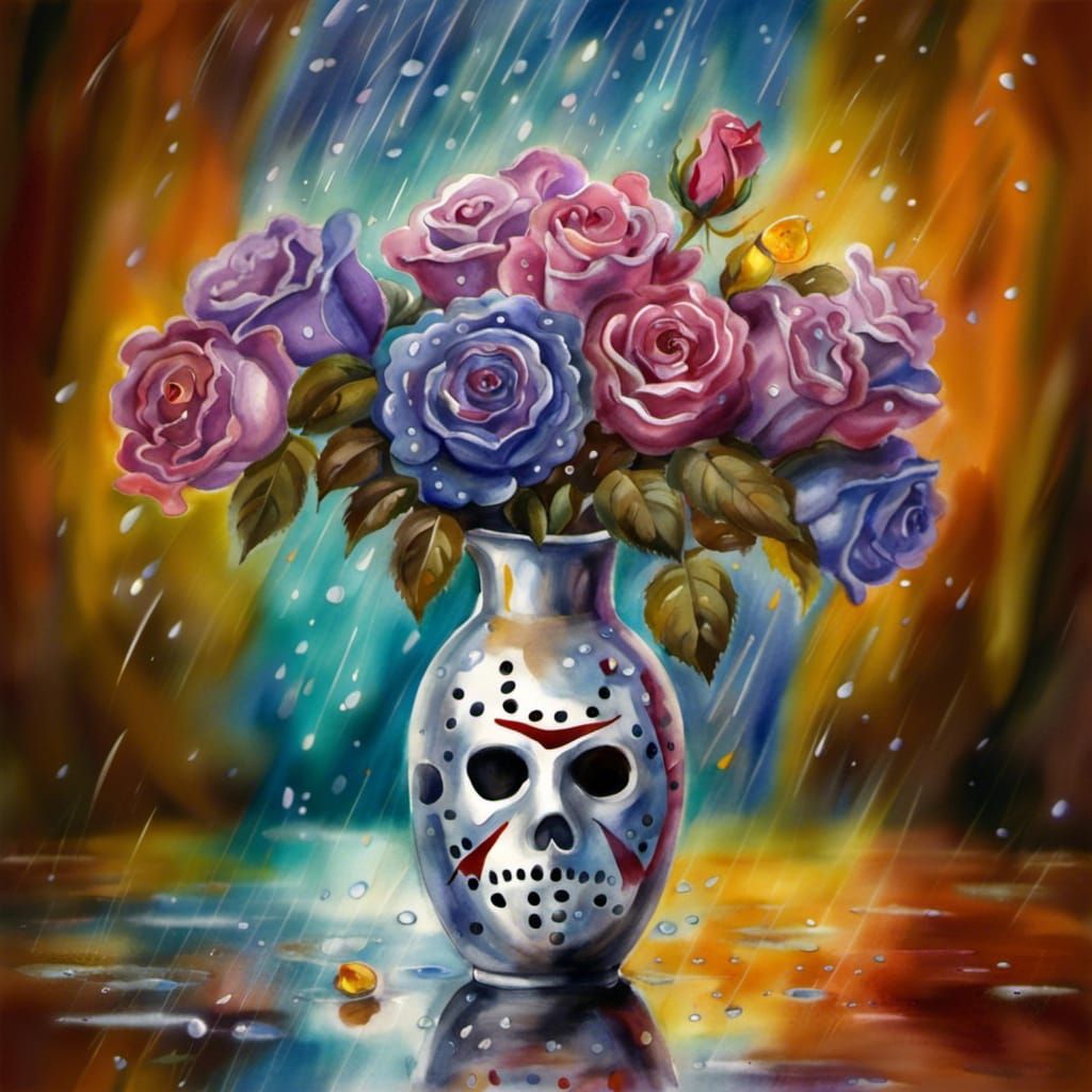 Watercolor running in the rain