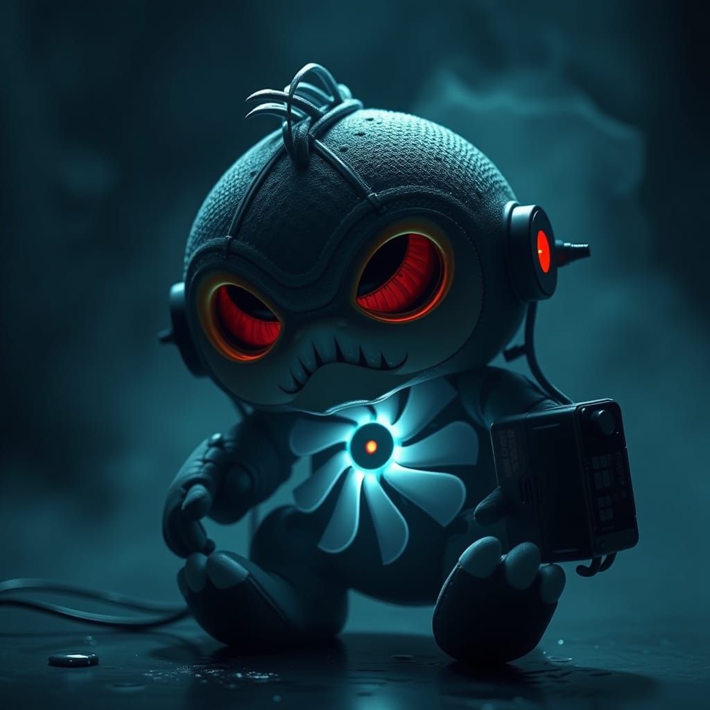 Sinister Toy Merged with Printer in Mystical Style