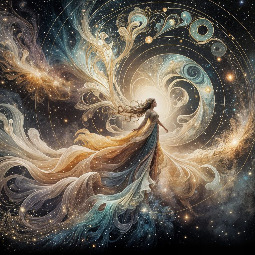 Ethereal Figure Emerges from Cosmic Vortex