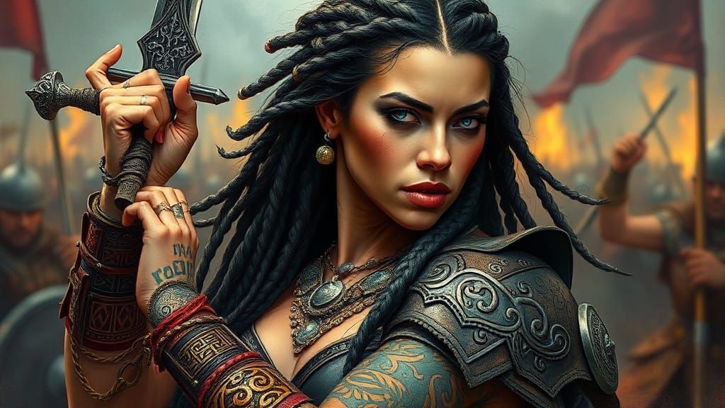 Tattooed Latina Warrioress in Fluorescent Heavy Metal Style