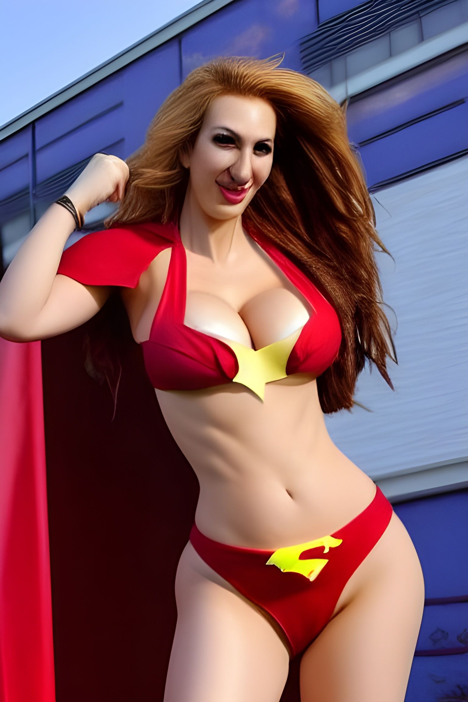 famous model Jordan Carver rocking her Supergirl microkini cosplay