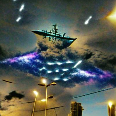 Alien Warship Lights Up Night Sky with Explosions
