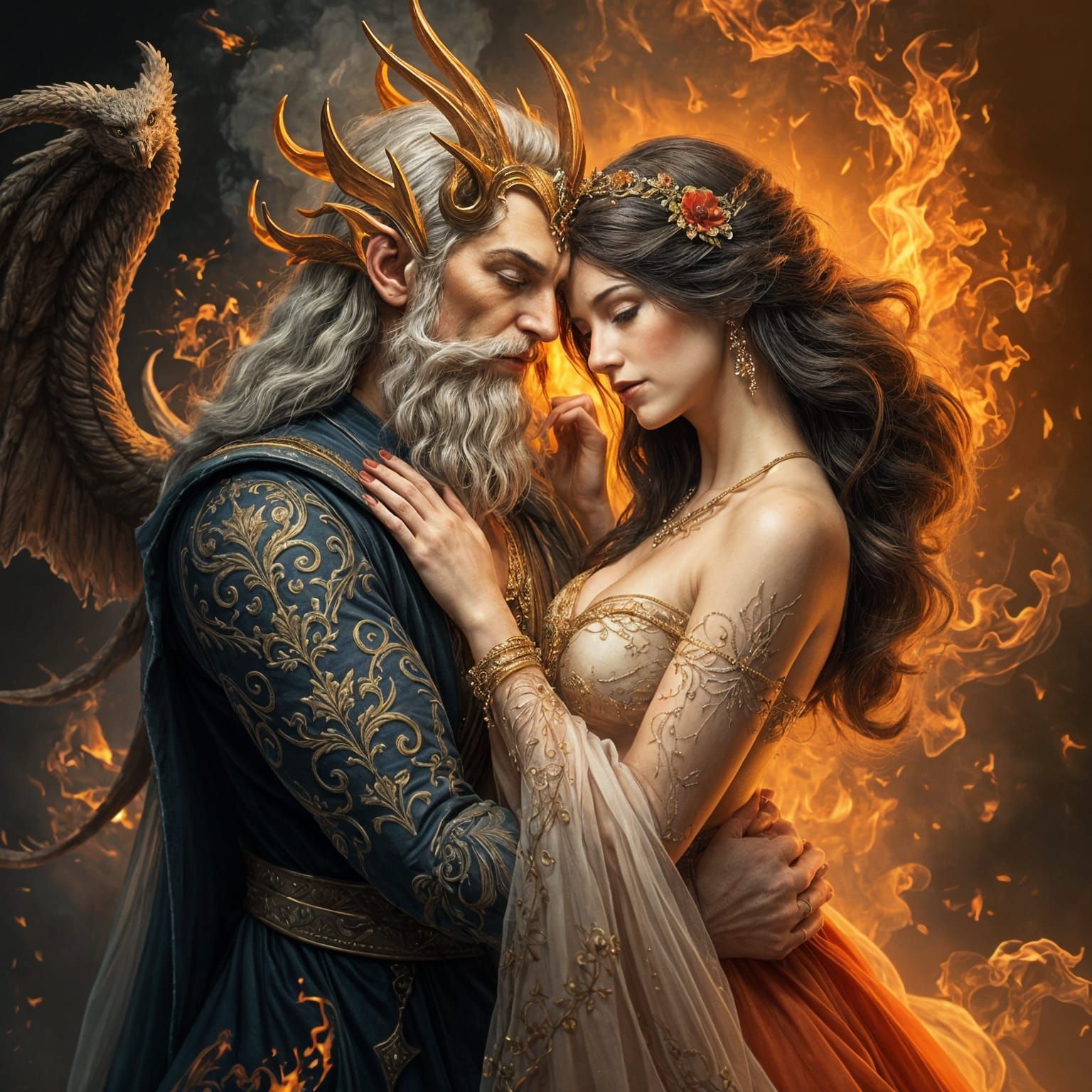 Hades and Persephone in Fiery Ethereal Fantasy