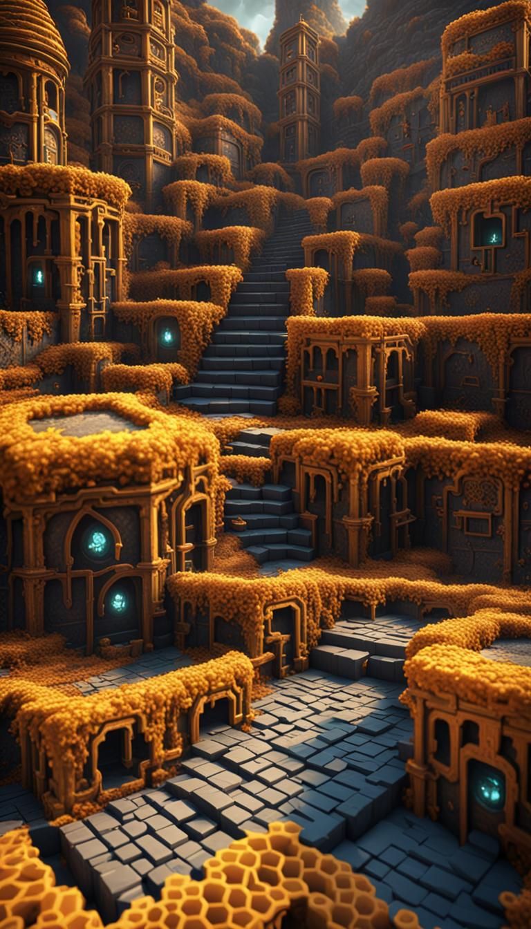 Honey Comb Maze of Death Traps in Detailed Matte Painting