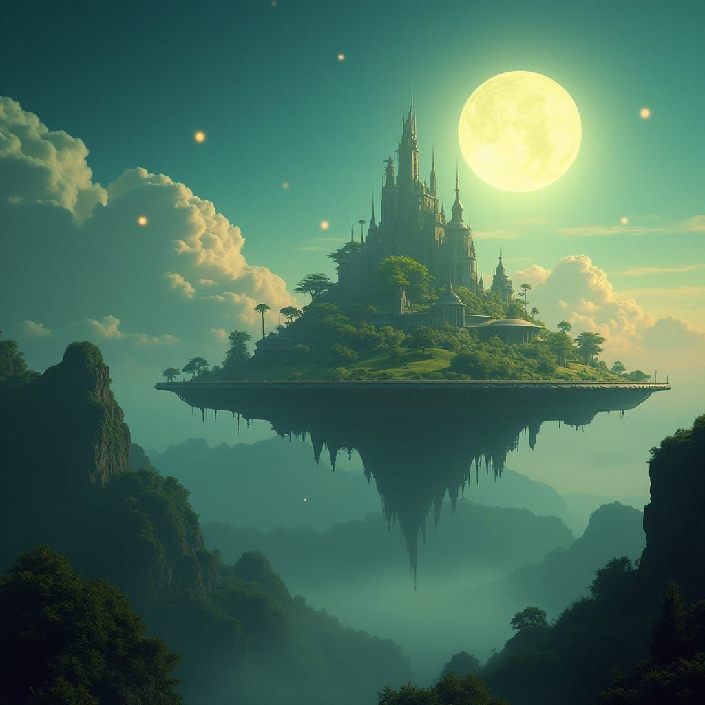 Majestic Flying City in Celestial Landscape