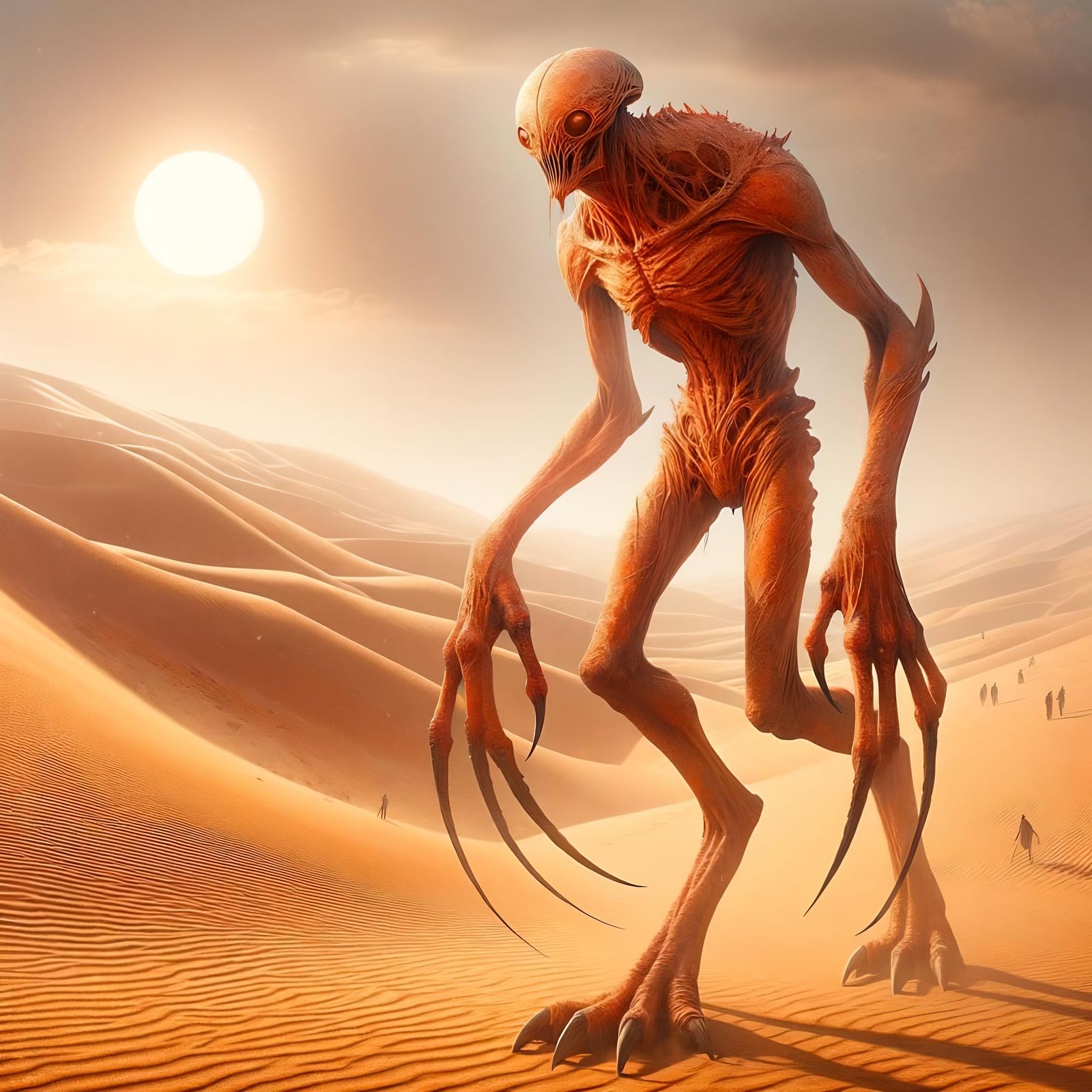 Menacing Dune Stalker in Arid Desert Landscape