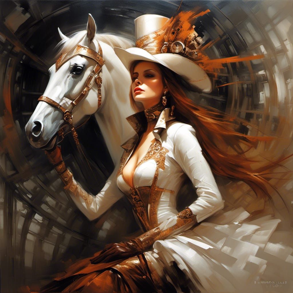 Steampunk Woman and Horse in Swanland Style