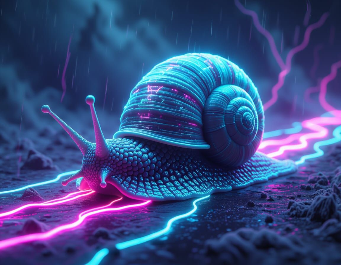 Neon Grey Snailiens in an Enormified Neonstorm