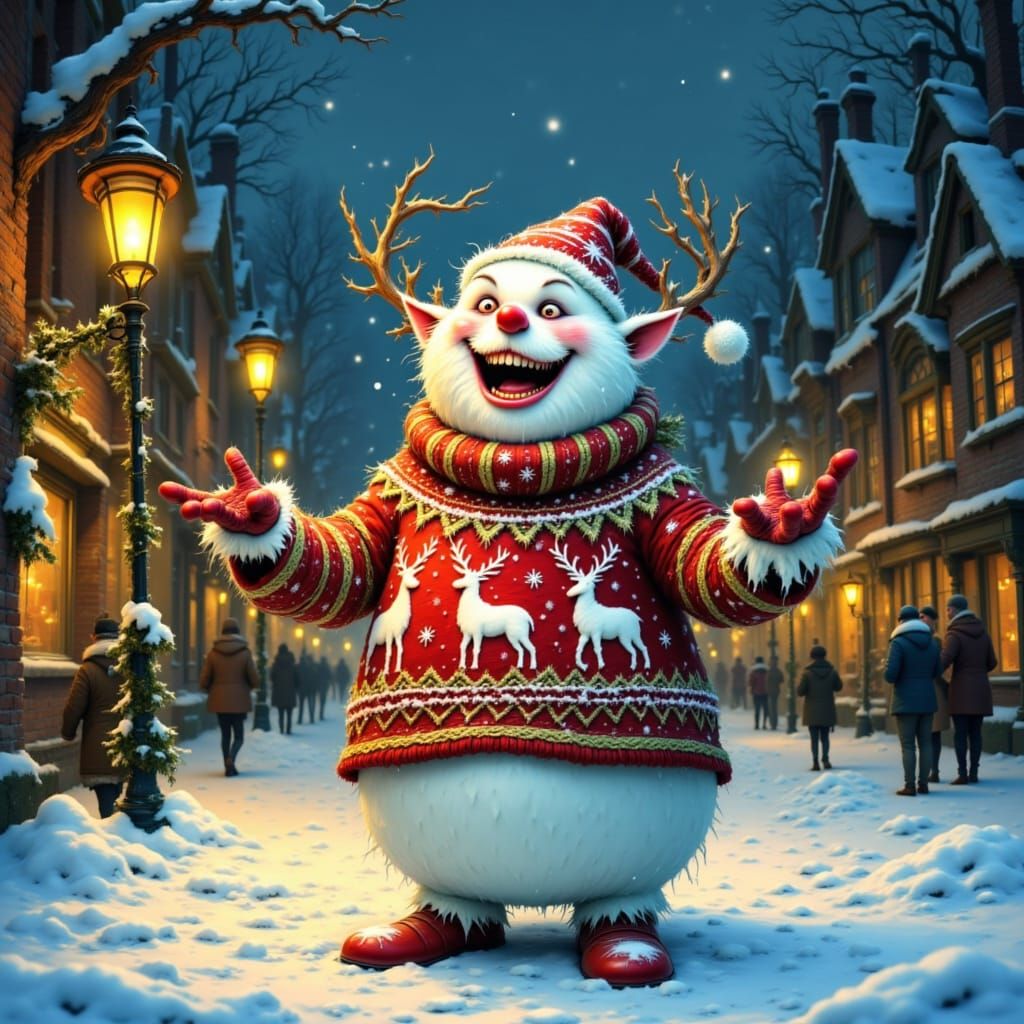 Jovial Snowman Models Gaudy Christmas Sweater