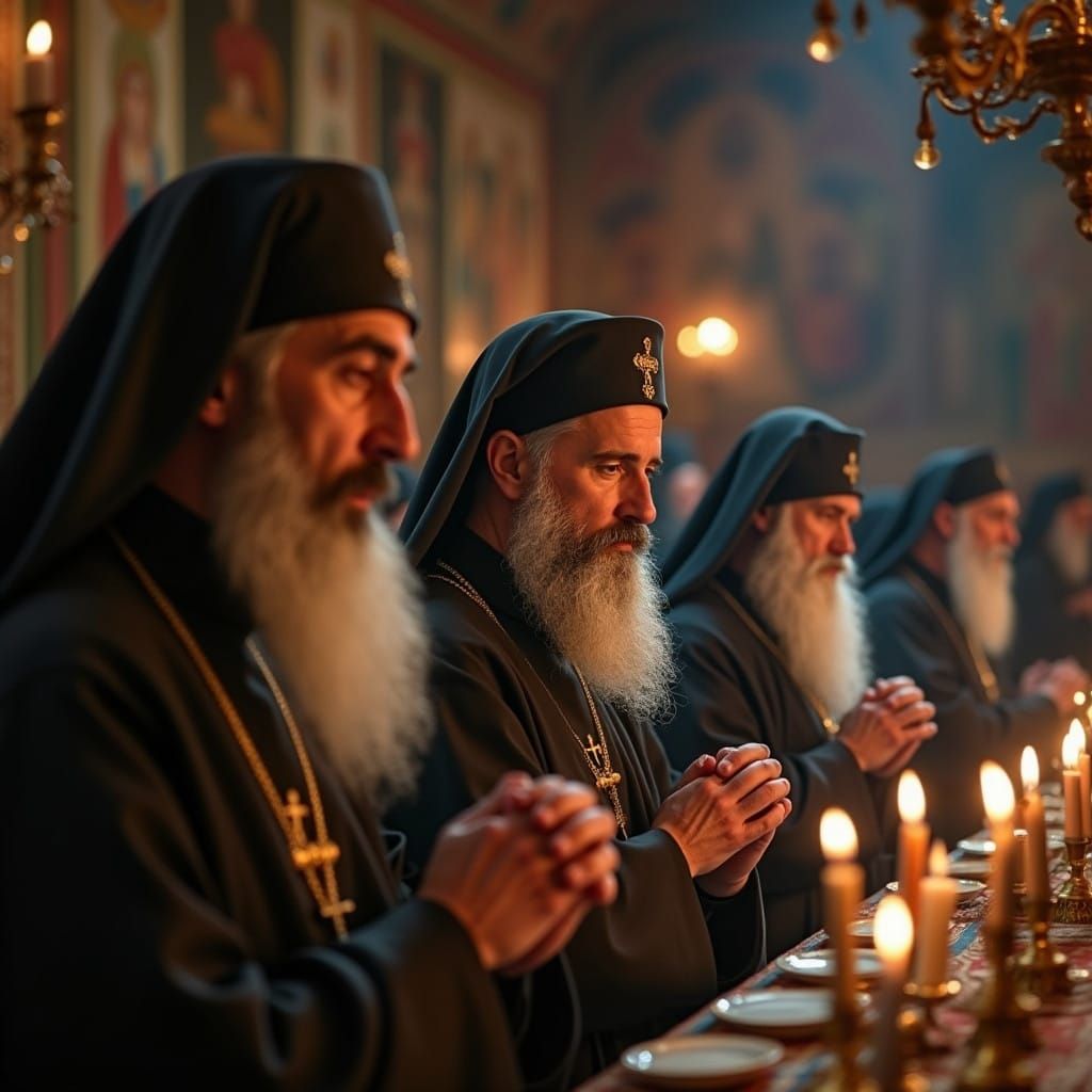 Orthodox Monks in Vibrant Divine Liturgy on Mount Athos