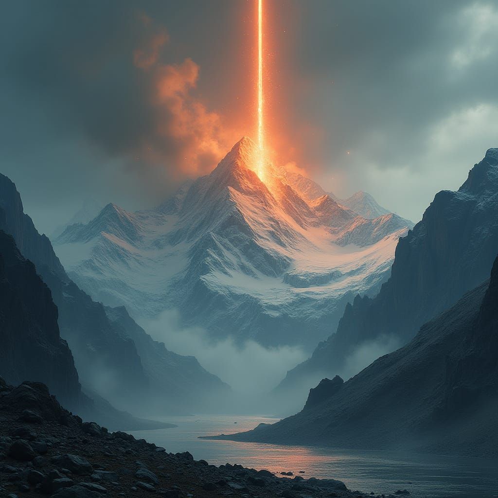 Apocalyptic Mountain Landscape in Industrial Cyberpunk Style