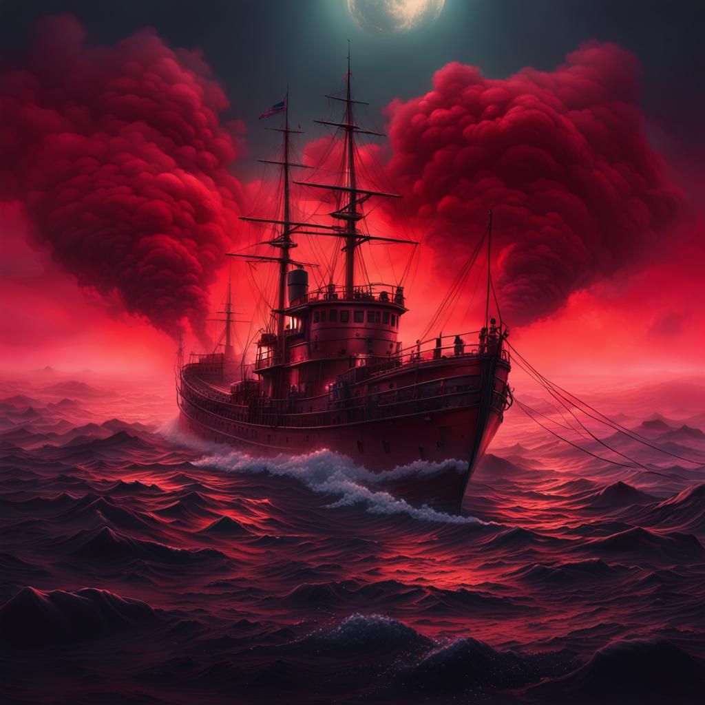 Vibrant Red Fog Sea: Epic Cinematic Digital Painting