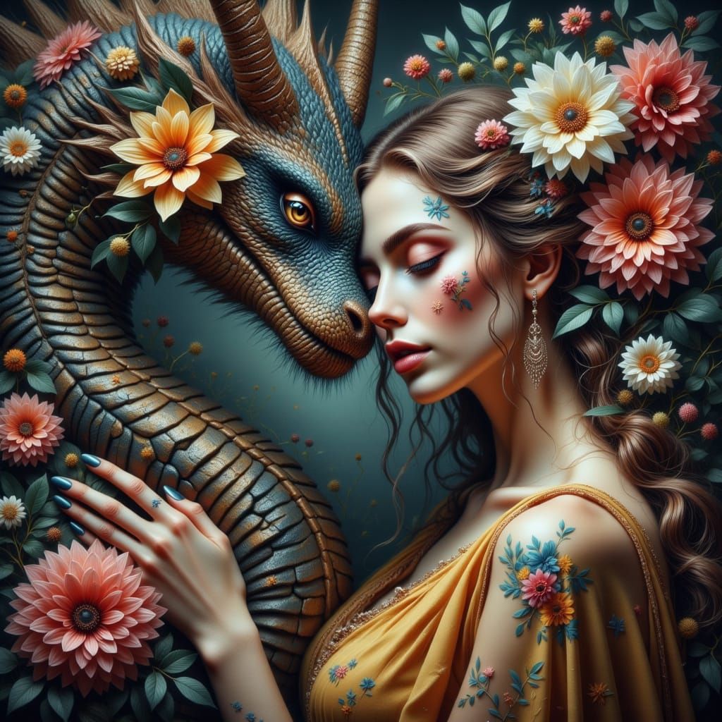 Sorceress and Dragon Portrait in Hyperrealism