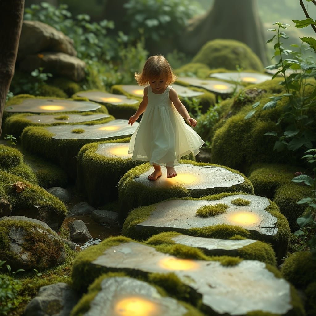 Glowing Stepping Stones: A Child's Whimsical Journey