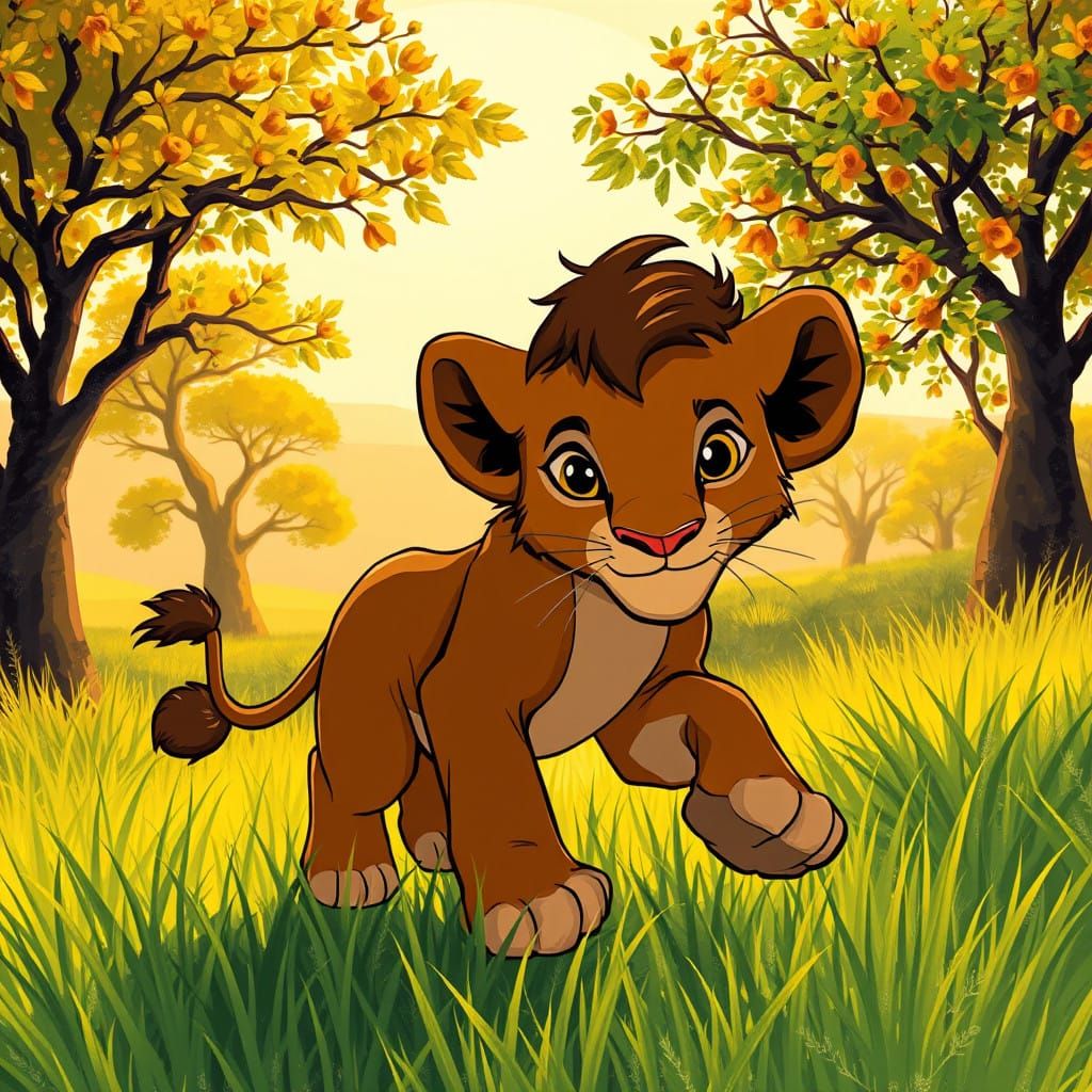 Surreal Lion Cub in Disney-Inspired Art