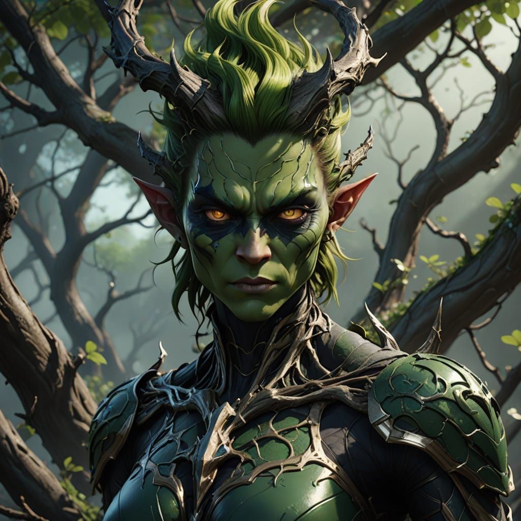 Female Goblin Demon in Twisted Roots and Branches