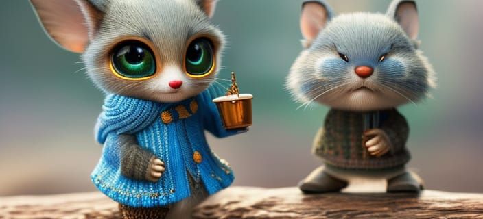 Cute Mouse in Hoodie With Coffee: 3D Render