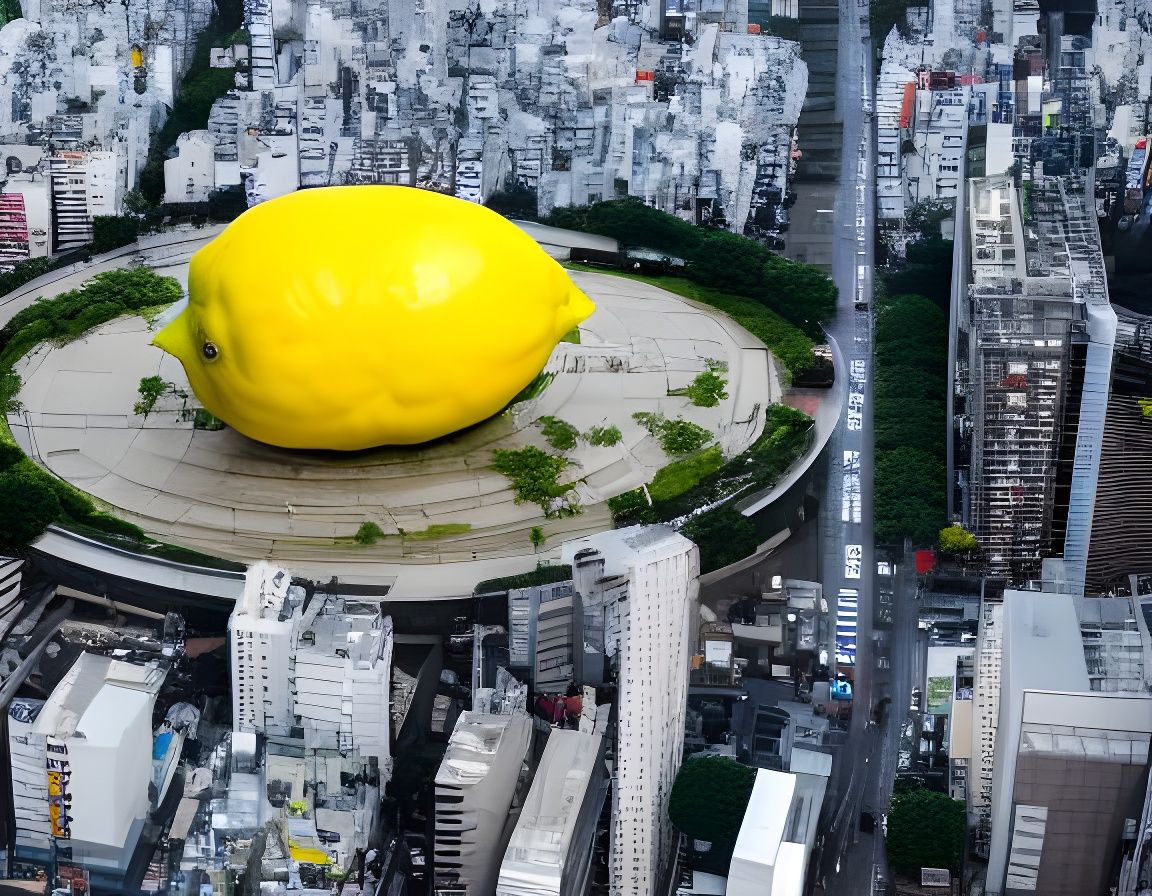 Aerial View of a Giant Lemon in Tokyo