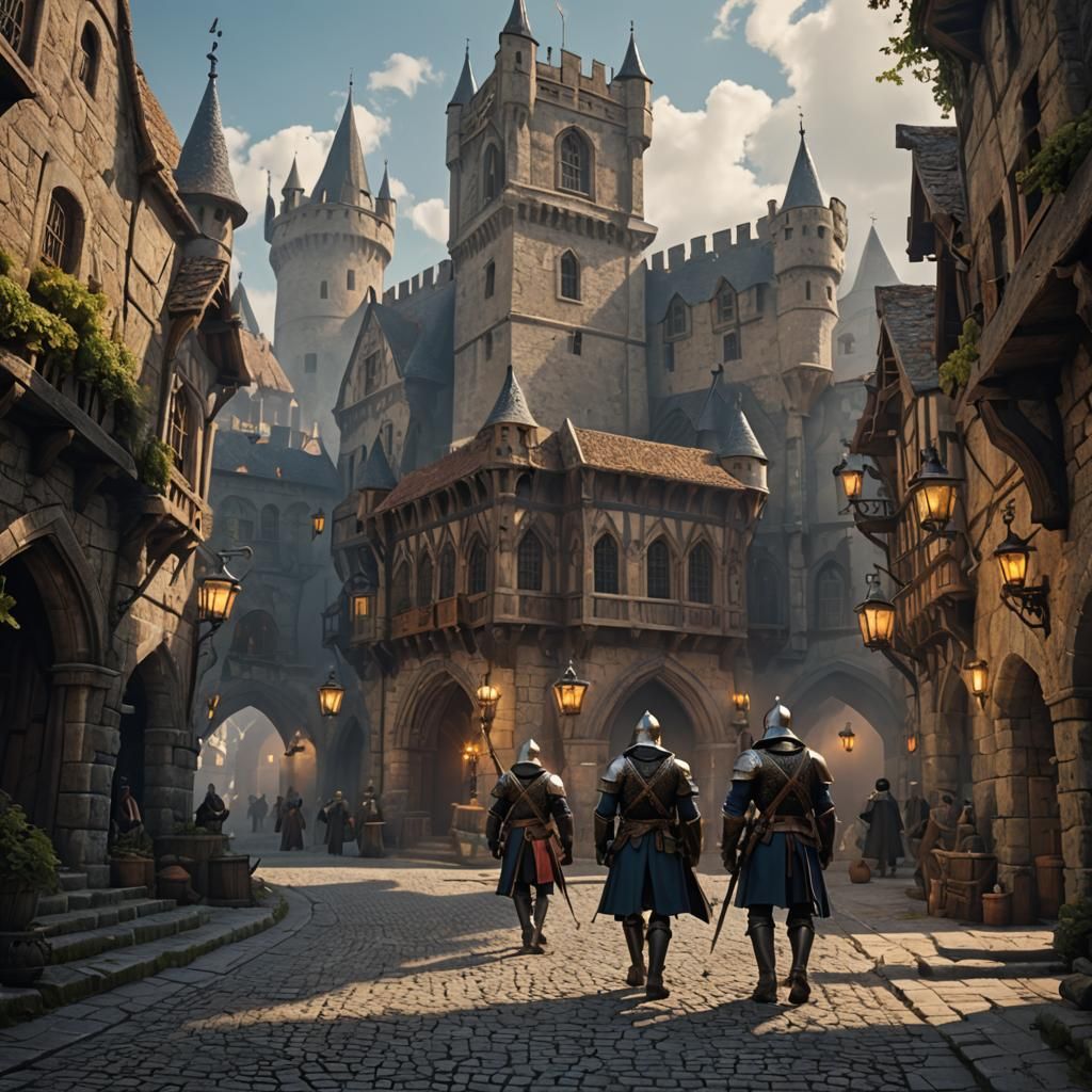 Medieval Town Guards in Detailed Matte Painting