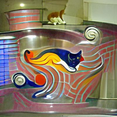 Art Deco Woman with Whirlpool Cat Portrait