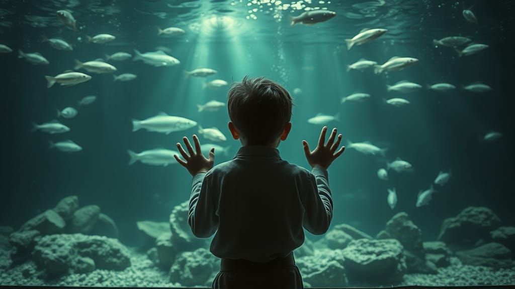 Boy Gazing into Aquarium in Somber Style